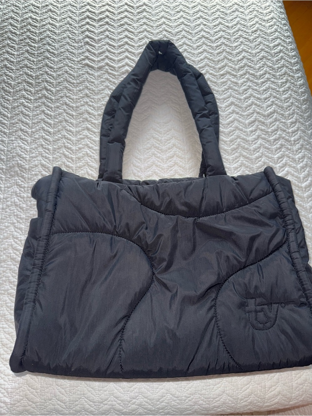 Quilted Black Puffer Tote Bag with Padded Handles